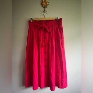 Tie waist button front midi skirt